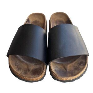 Betula Birkenstock Women's EU 38  US 7 Black Leather Soft Footbed Slip On Slides